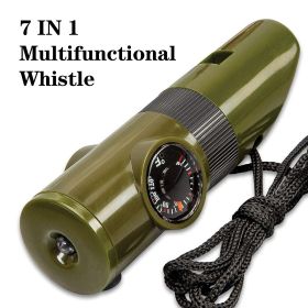 safABS 7 In 1 Multifunctional Survival Whistle With LED Light; Compass; Thermometer; Magnifying Glass; Mirror; Suitable For Camping; Hiking; Outdoor