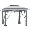 Outsunny 12x12 Pop Up Gazebo Sun Shade Instant Folding with Mesh Sidewall Netting, 3-Level Adjustable Height and Storage Bag, Gray