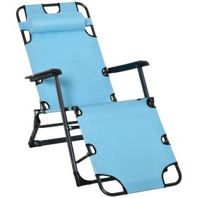 2-in-1 Patio Lounge Chair w/ Pillow, Outdoor Folding Sun Lounger Reclining to 120°/180°, Oxford Fabric, Blue