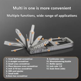 13 In 1 Multi-function Gadgets Stainless Steel Combination Tools, Mobile Phone Holder, Folding Outdoor, Bottle Opener, Screwdriver, Hiking Buckle