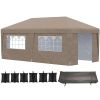 Outsunny 10' x 19.5' Pop Up Canopy Tent Height Adjustable Event Shelter w/ Sidewalls, Leg Weight Bags, Wheeled Carry Bag, Brown