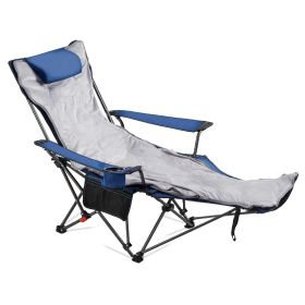VEVOR Reclining Camping Chair, 4 Adjustable Positions, Portable Folding Lounger for Adults, Mesh Beach Chair with Footrest & Plush Cushion