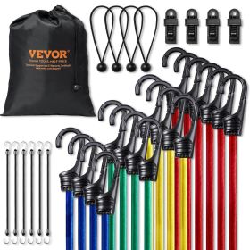 VEVOR 32 Piece Bungee Cords Assortment, 8 mm Heavy Duty Bungee Straps with A3 Steel Hooks, Including 10", 24", 32", 40", 48"