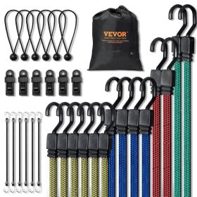 VEVOR 32 Piece Flat Bungee Cord Set, 17 mm Heavy Duty Bungee Straps with A3 Steel J-Hooks, Includes 10", 18", 24", 32", 40"