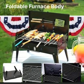 "Compact Foldable BBQ Grill - Thickened Steel Windproof Design with Adjustable Height for Outdoor Cooking"