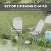 Set of 2 Fishing Chairs, Camping Chairs with Adjustable Backrest and Headrest, Folding Chair for Outdoor, Light Grey