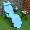 2-in-1 Patio Lounge Chair w/ Pillow, Outdoor Folding Sun Lounger Reclining to 120°/180°, Oxford Fabric, Blue