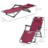 Patio Lounge Chair 2-in-1 w/ Pillow Folding Sun Lounger Adjustable Footrest 120/180 Degree Oxford Fabric Red