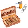 Luxury Cigar Humidor With Lighter Cutter Set Smoking Accessories Puro Lighter Jet Torch Windproof Gas Metal Charuto Punch Drill